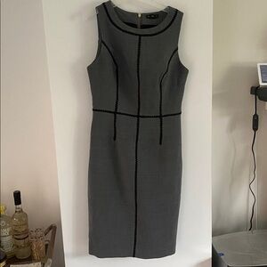 CLUB MONACO LBD grey black fitted dress embroidery wool-look 4